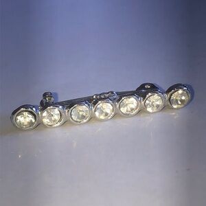 Vintage Silver Tone CZ Rhinestone Crystal Bar Brooch